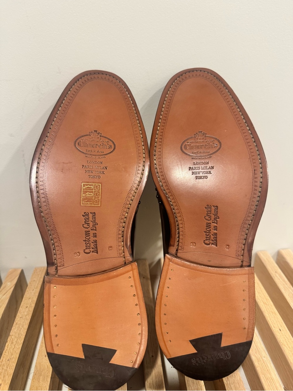 Church's Men's Studded Wingtip Oxfords in Dark Burgundy - Picture 6 of 7